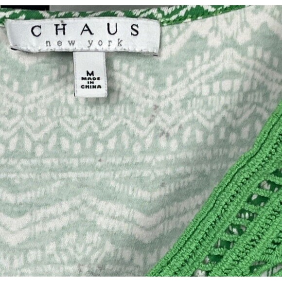 Chaus Top Short Sleeve Crochet Blouse Green White Medium Boho‎ Hippie Festival - Picture 4 of 4